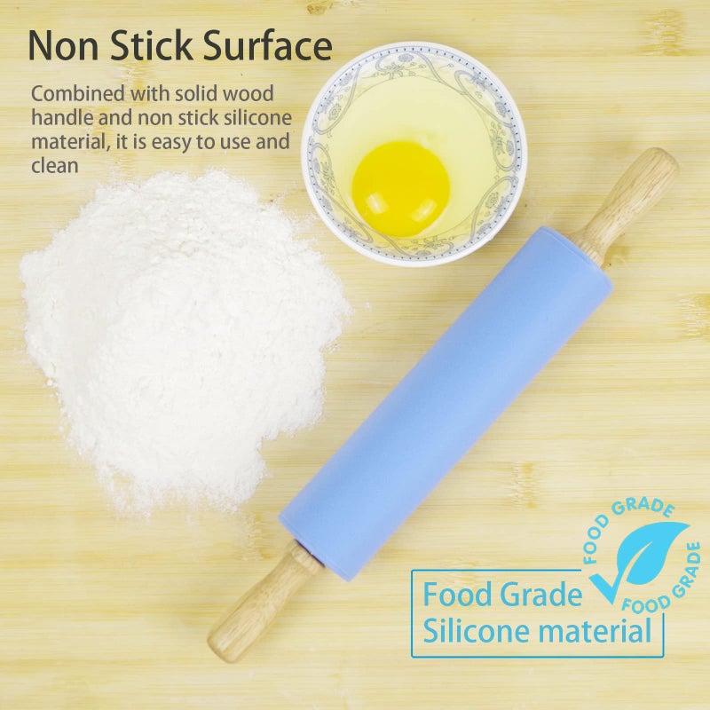 Remeel Silicone Rolling Pin for Baking Non-stick Rolling Pin Dough Roller Wooden Handle Kitchen Accessories Pastry Roller - Image 5